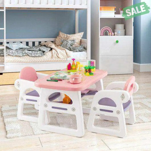 Kids Table and Chair Set with Building Blocks-Pink & Blue Pink & Blue Kids Table & Chair Sets