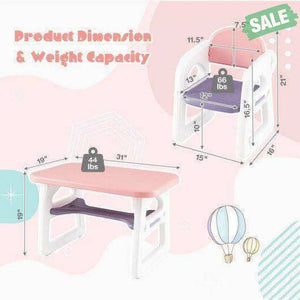 Kids Table and Chair Set with Building Blocks-Pink & Blue Pink & Blue Kids Table & Chair Sets
