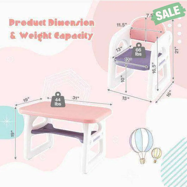 Kids Table and Chair Set with Building Blocks-Pink & Blue Pink & Blue Kids Table & Chair Sets