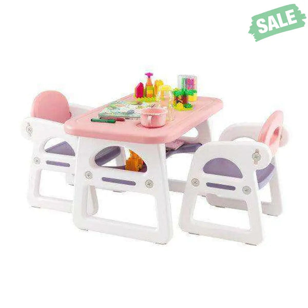 Kids Table and Chair Set with Building Blocks-Pink & Blue Pink & Blue Kids Table & Chair Sets