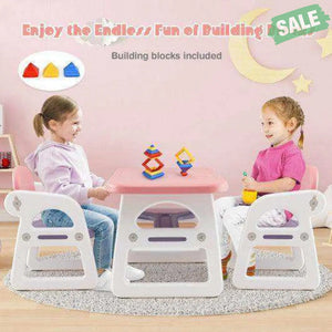 Kids Table and Chair Set with Building Blocks-Pink & Blue Pink & Blue Kids Table & Chair Sets