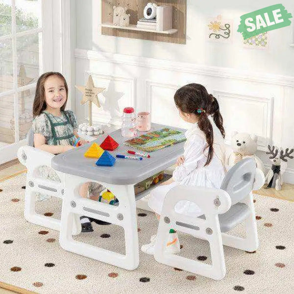Kids Table and Chair Set with Building Blocks-Pink & Blue Pink & Blue Kids Table & Chair Sets