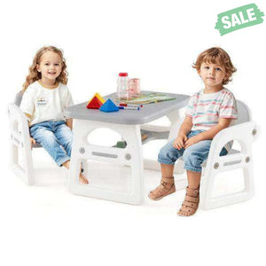 Kids Table and Chair Set with Building Blocks-Pink & Blue Pink & Blue Kids Table & Chair Sets