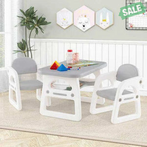 Kids Table and Chair Set with Building Blocks-Pink & Blue Pink & Blue Kids Table & Chair Sets