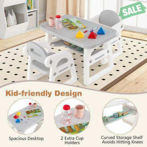Kids Table and Chair Set with Building Blocks-Pink & Blue Pink & Blue Kids Table & Chair Sets