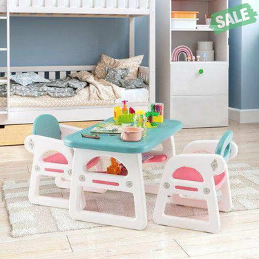 Kids Table and Chair Set with Building Blocks-Pink & Blue Pink & Blue Kids Table & Chair Sets