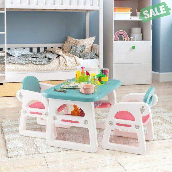 Kids Table and Chair Set with Building Blocks-Pink & Blue Pink & Blue Kids Table & Chair Sets