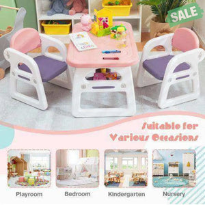 Kids Table and Chair Set with Building Blocks-Pink & Blue Pink & Blue Kids Table & Chair Sets