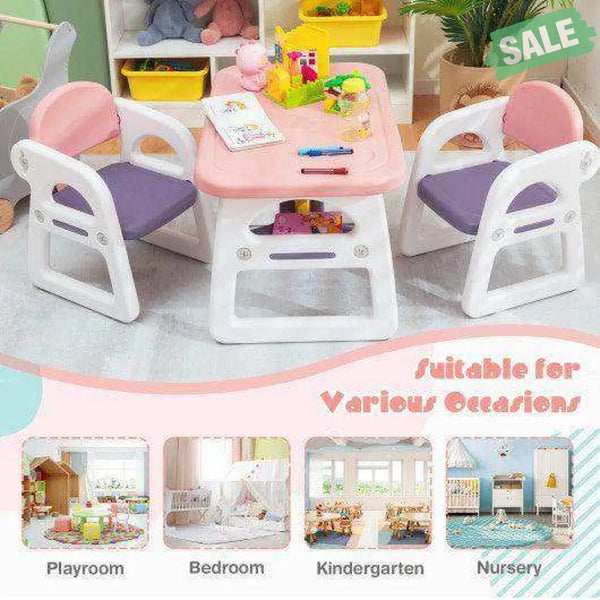 Kids Table and Chair Set with Building Blocks-Pink & Blue Pink & Blue Kids Table & Chair Sets