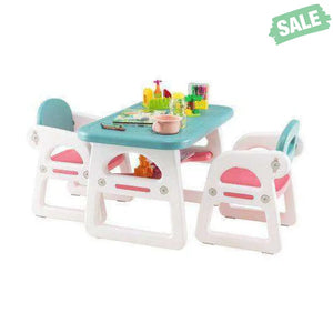Kids Table and Chair Set with Building Blocks-Pink & Blue Pink & Blue Kids Table & Chair Sets