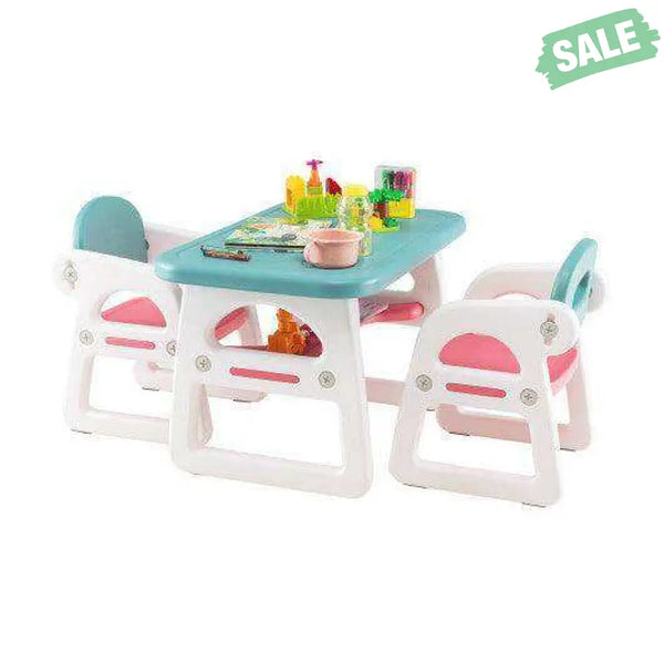 Kids Table and Chair Set with Building Blocks-Pink & Blue Pink & Blue Kids Table & Chair Sets