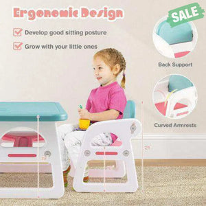 Kids Table and Chair Set with Building Blocks-Pink & Blue Pink & Blue Kids Table & Chair Sets