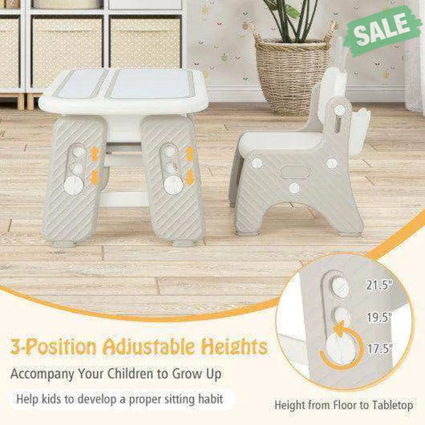 Kids Table and Chair Set with Flip-Top Bookshelf-Gray Kids Table & Chair Sets