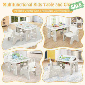 Kids Table and Chair Set with Flip-Top Bookshelf-Gray Kids Table & Chair Sets