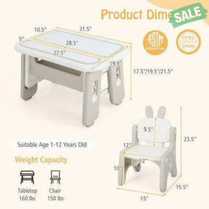 Kids Table and Chair Set with Flip-Top Bookshelf-Gray Kids Table & Chair Sets