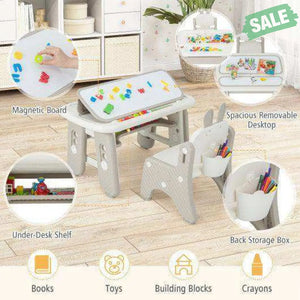 Kids Table and Chair Set with Flip-Top Bookshelf-Gray Kids Table & Chair Sets
