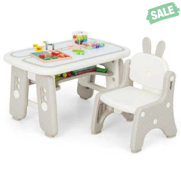 Kids Table and Chair Set with Flip-Top Bookshelf-Gray Kids Table & Chair Sets