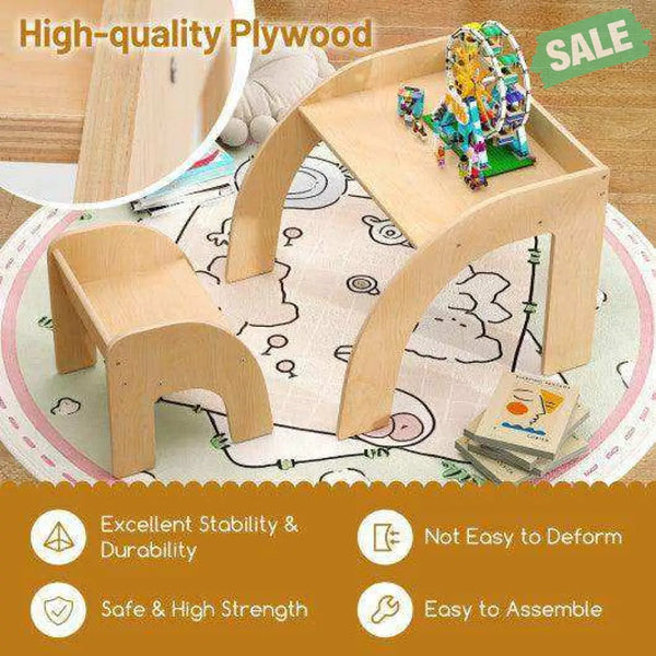 Kids Table and Chair Set with Wide Tabletop and Curved Edges for Kids Room-Natural Natural Kids Table & Chair Sets
