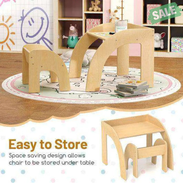 Kids Table and Chair Set with Wide Tabletop and Curved Edges for Kids Room-Natural Natural Kids Table & Chair Sets