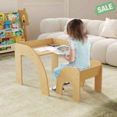 Kids Table and Chair Set with Wide Tabletop and Curved Edges for Kids Room-Natural Natural Kids Table & Chair Sets