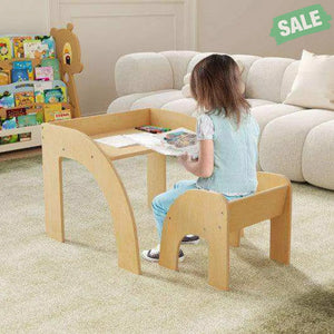 Kids Table and Chair Set with Wide Tabletop and Curved Edges for Kids Room-Natural Natural Kids Table & Chair Sets