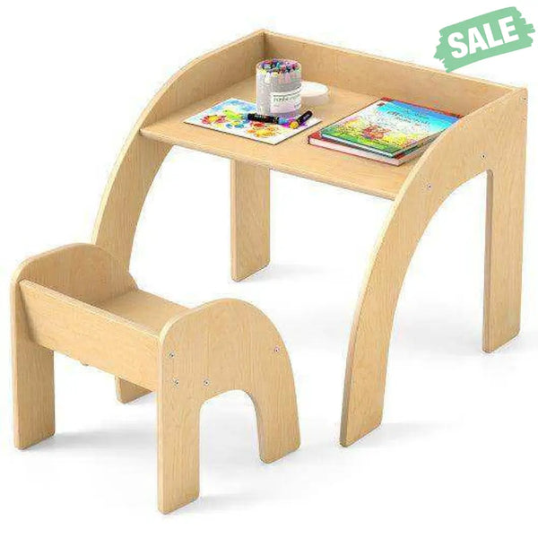 Kids Table and Chair Set with Wide Tabletop and Curved Edges for Kids Room-Natural Natural Kids Table & Chair Sets