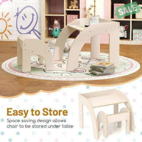 Kids Table and Chair Set with Wide Tabletop and Curved Edges for Kids Room-Natural Natural Kids Table & Chair Sets