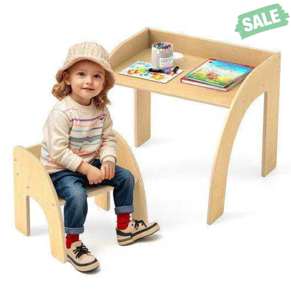 Kids Table and Chair Set with Wide Tabletop and Curved Edges for Kids Room-Natural Natural Kids Table & Chair Sets