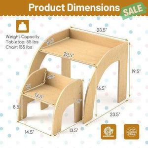 Kids Table and Chair Set with Wide Tabletop and Curved Edges for Kids Room-Natural Natural Kids Table & Chair Sets