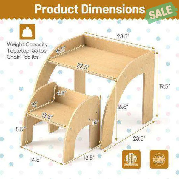 Kids Table and Chair Set with Wide Tabletop and Curved Edges for Kids Room-Natural Natural Kids Table & Chair Sets