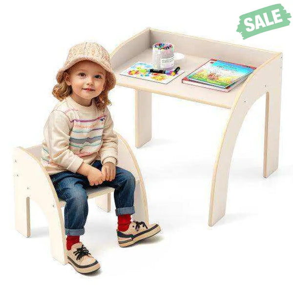 Kids Table and Chair Set with Wide Tabletop and Curved Edges for Kids Room-White