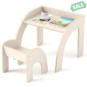 Kids Table and Chair Set with Wide Tabletop and Curved Edges for Kids Room-White