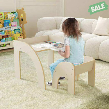 Kids Table and Chair Set with Wide Tabletop and Curved Edges for Kids Room-White