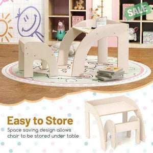 Kids Table and Chair Set with Wide Tabletop and Curved Edges for Kids Room-White