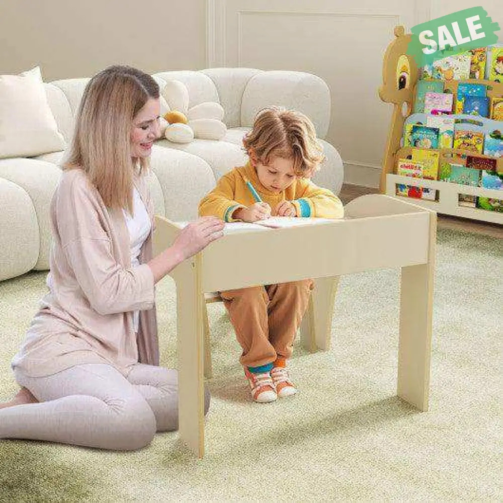 Kids Table and Chair Set with Wide Tabletop and Curved Edges for Kids Room-White