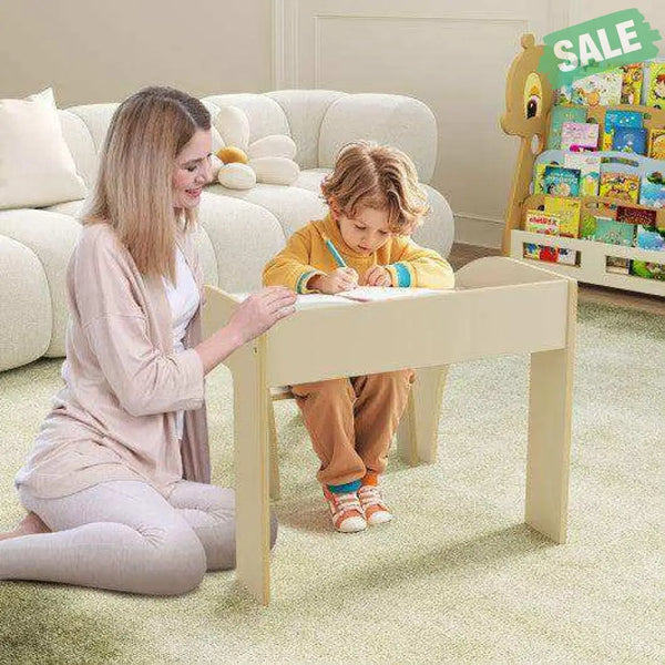 Kids Table and Chair Set with Wide Tabletop and Curved Edges for Kids Room-White