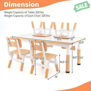 Kids Table and Chairs Set for 4 with Graffiti Desktop-Natural