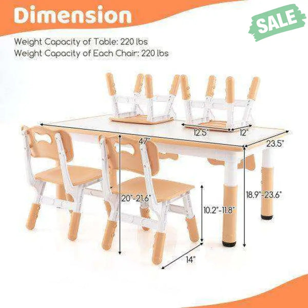 Kids Table and Chairs Set for 4 with Graffiti Desktop-Natural