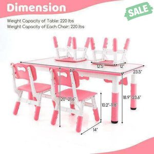 Kids Table and Chairs Set for 4 with Graffiti Desktop-Pink