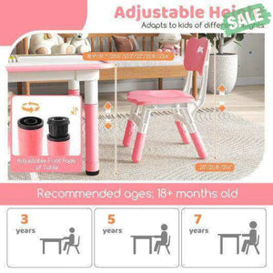 Kids Table and Chairs Set for 4 with Graffiti Desktop-Pink