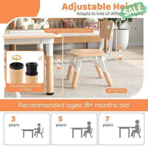 Kids Table and Chairs Set for 4 with Graffiti Desktop-Natural