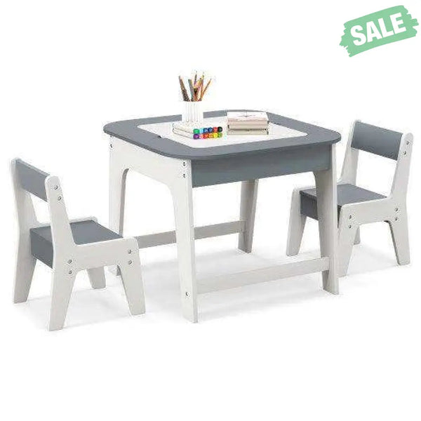Kid’s Table and Chairs Set with Double-sized Tabletop-Natural Natural Kids Table & Chair Sets