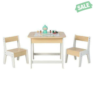 Kid’s Table and Chairs Set with Double-sized Tabletop-Natural Natural Kids Table & Chair Sets