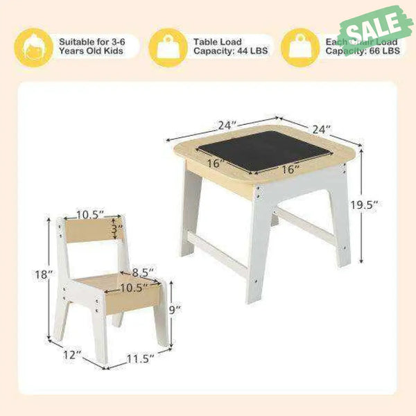 Kid’s Table and Chairs Set with Double-sized Tabletop-Natural Natural Kids Table & Chair Sets