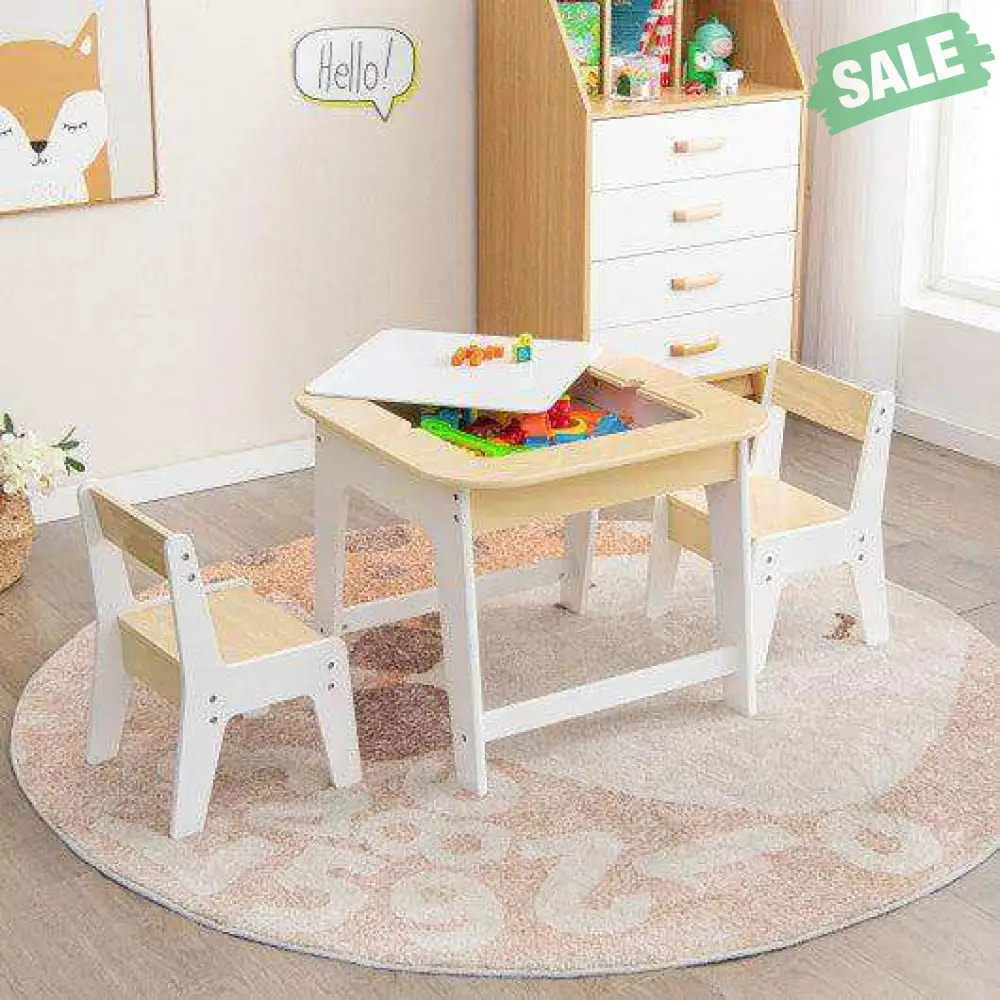 Kid’s Table and Chairs Set with Double-sized Tabletop-Natural Natural Kids Table & Chair Sets