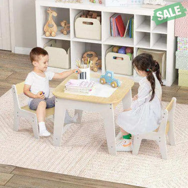 Kid’s Table and Chairs Set with Double-sized Tabletop-Natural Natural Kids Table & Chair Sets