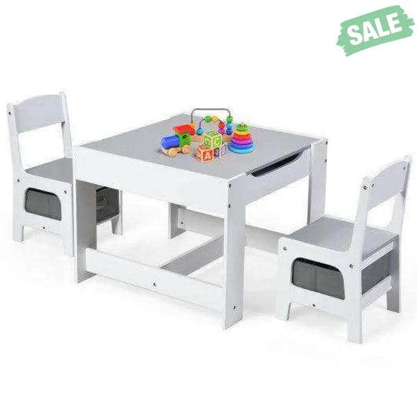 Kids Table Chairs Set With Storage Boxes Blackboard Whiteboard Drawing-Natural Natural Kids Table & Chair Sets