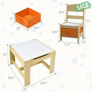 Kids Table Chairs Set With Storage Boxes Blackboard Whiteboard Drawing-Natural Natural Kids Table & Chair Sets