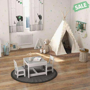 Kids Table Chairs Set With Storage Boxes Blackboard Whiteboard Drawing-Natural Natural Kids Table & Chair Sets