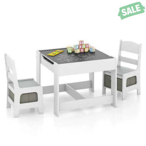 Kids Table Chairs Set With Storage Boxes Blackboard Whiteboard Drawing-Natural Natural Kids Table & Chair Sets